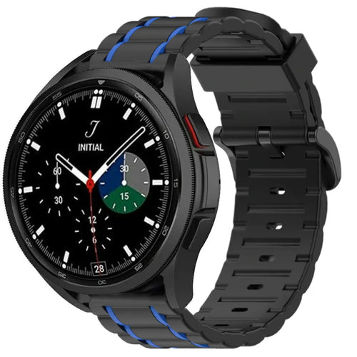 Silicone Strap 'Tough', black/blue, on a watch, 3/4 front view