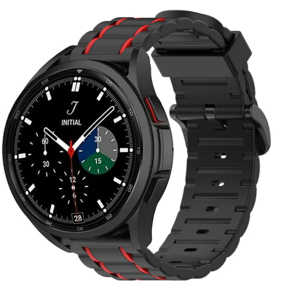 Silicone Strap 'Tough', black/red, on a watch, 3/4 front view