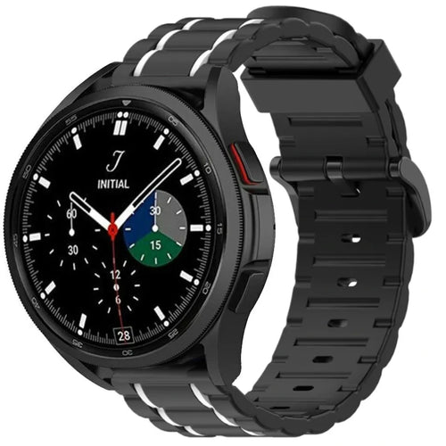 Silicone Strap 'Tough', black/white, on a watch, 3/4 front view