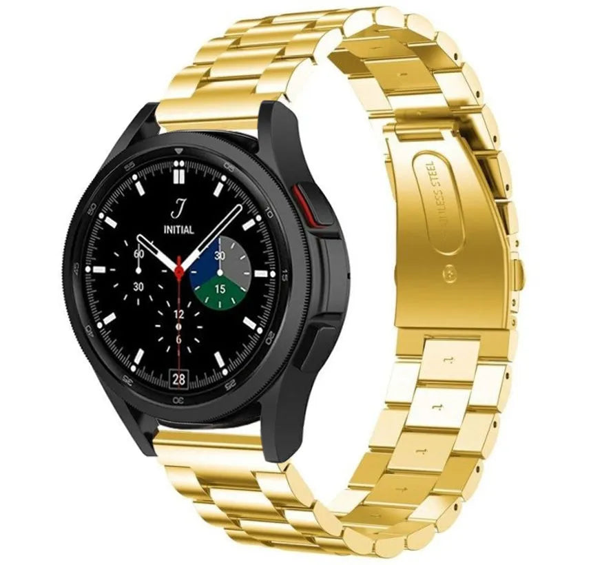 Steel Strap, gold, on a watch, 3/4 front view