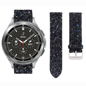 Leather Strap with Glitters, black, on a watch, 3/4 front view