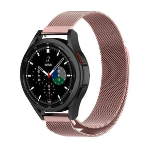 Milanese Strap, pink, on a watch, 3/4 front view