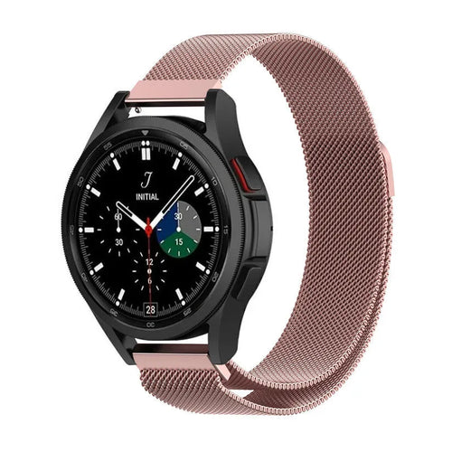 Milanese Strap, pink, on a watch, 3/4 front view