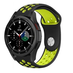 Silicone Sport Strap, black/yellow, on a watch, 3/4 front view