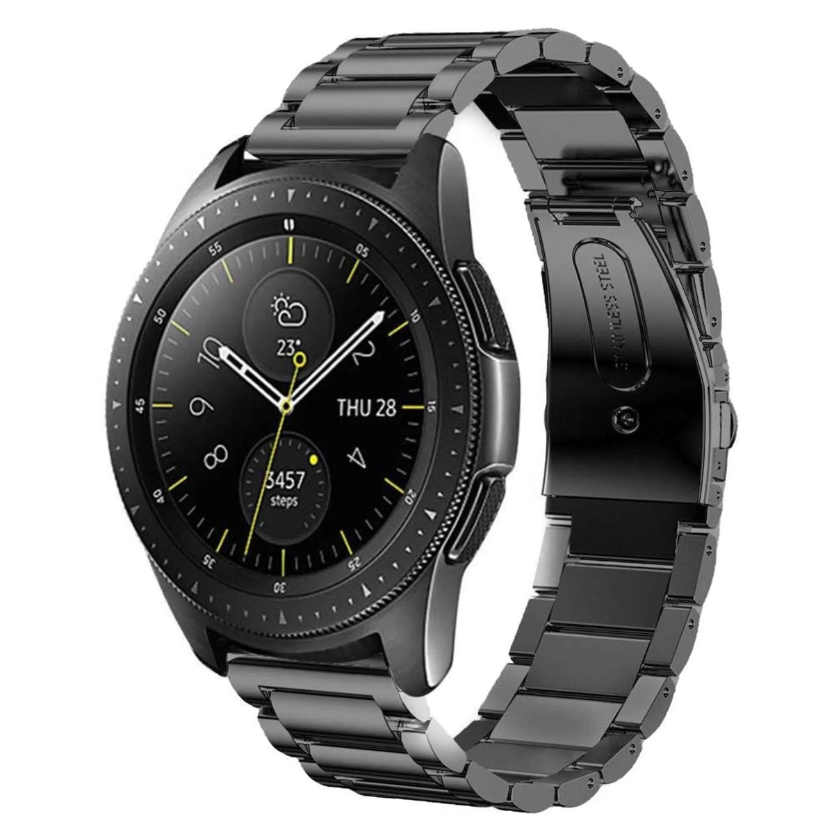 Titanium Strap, graphite, on a watch, 3/4 front view