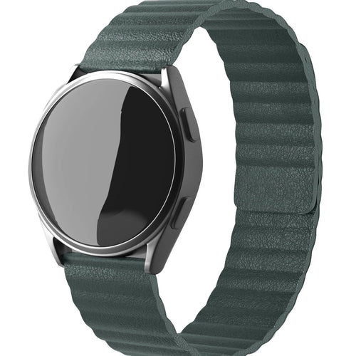 Leather Loop Strap, viridian, on a watch, 3/4 front view