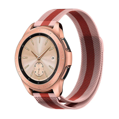 Milanese Strap, red/pink, on a watch, 3/4 front view