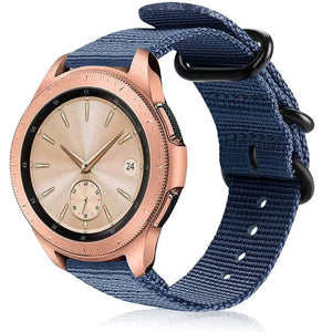 Nylon Buckle Strap, blue, on a watch, 3/4 front view