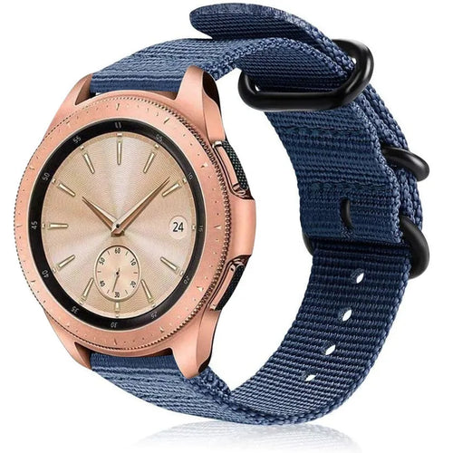 Nylon Buckle Strap, blue, on a watch, 3/4 front view