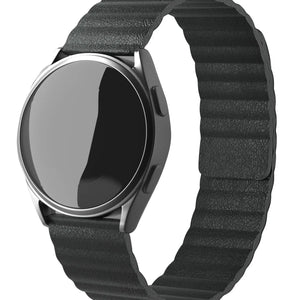 Leather Loop Strap, black, on a watch, 3/4 front view