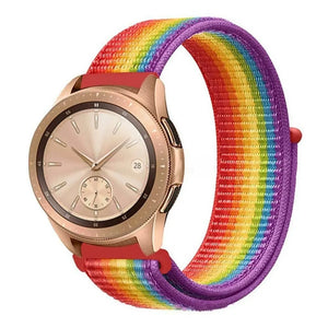 Nylon Strap, rainbow, on a watch, 3/4 front view