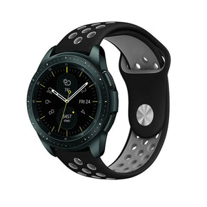 Silicone Sport Strap, black/grey, on a watch, 3/4 front view
