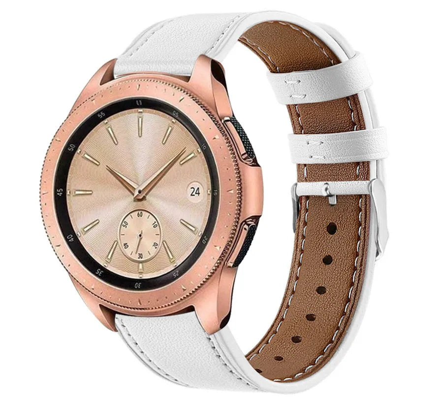 Modern Leather Strap, white, on a watch, 3/4 front view