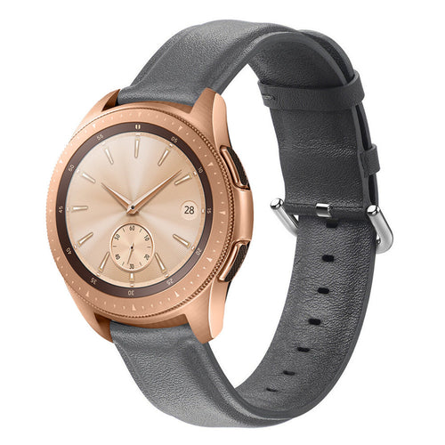 Leather Strap, dark grey, on a watch, 3/4 front view