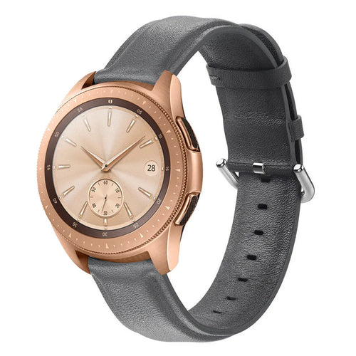 Leather Strap, dark grey, on a watch, 3/4 front view
