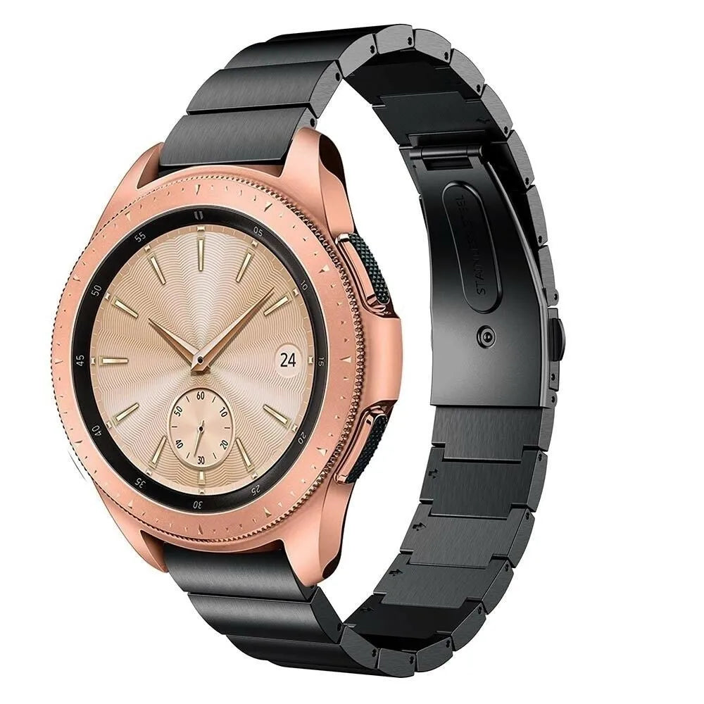 Premium Metal Strap, black, on a watch, 3/4 front view