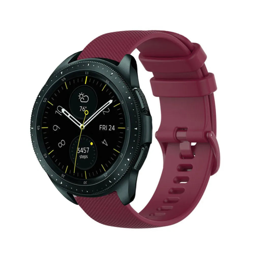 Premium Silicone Strap, dark red, on a watch, 3/4 front view