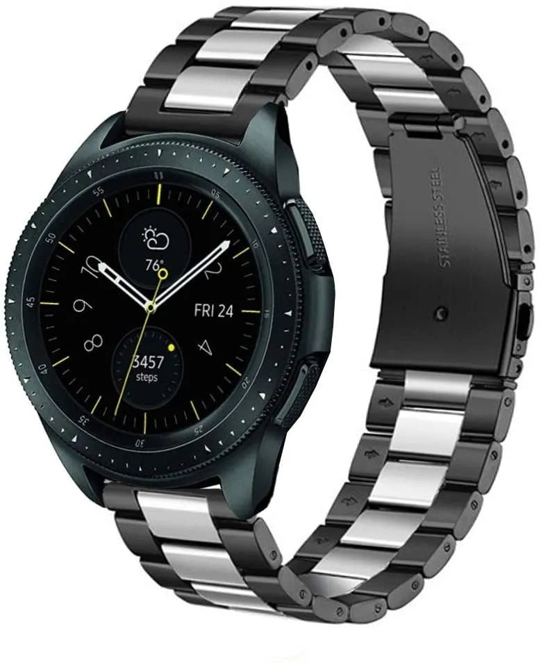 Steel Strap, black/silver, on a watch, 3/4 front view