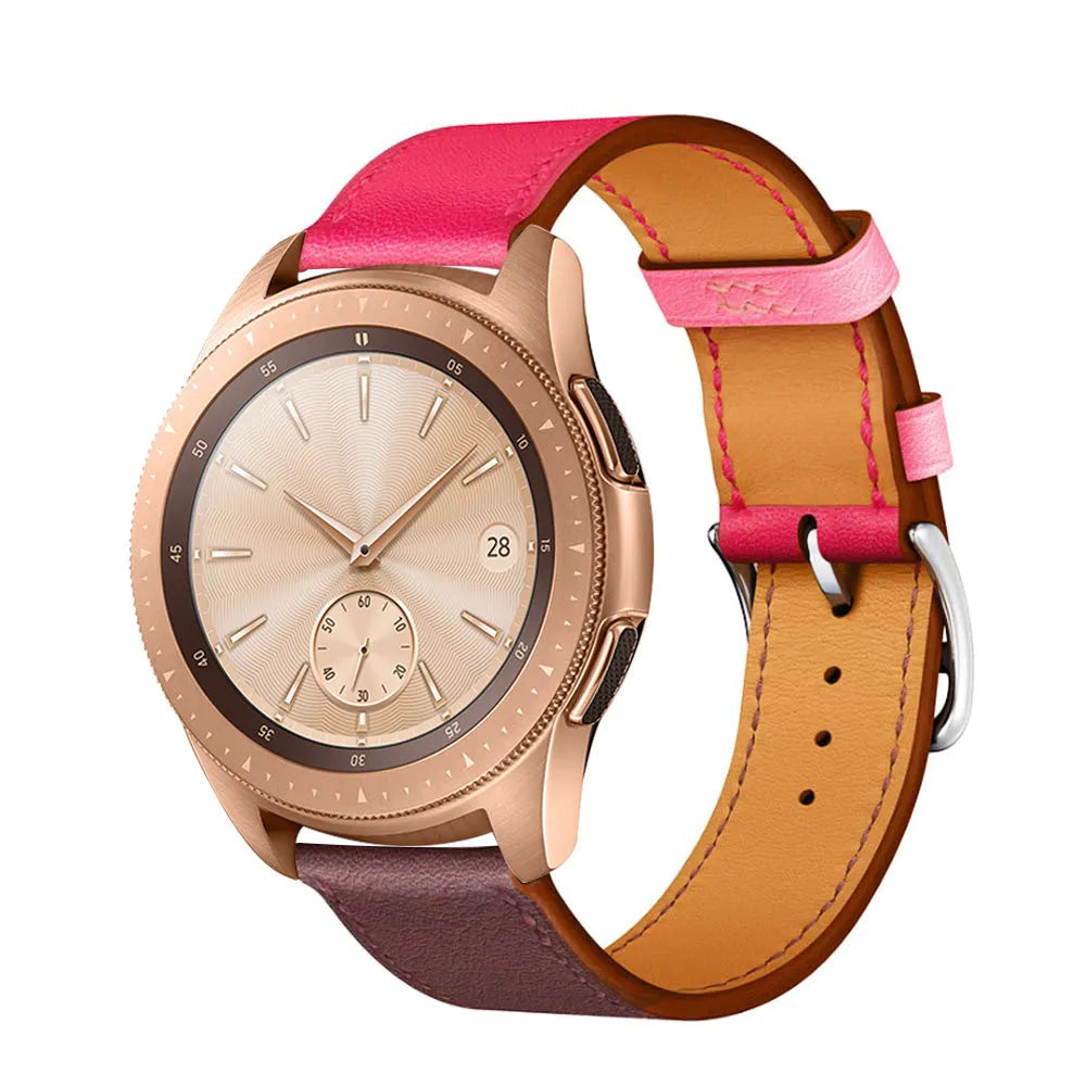 Leather Strap 'Duo', pink/auburn, on a watch, 3/4 front view