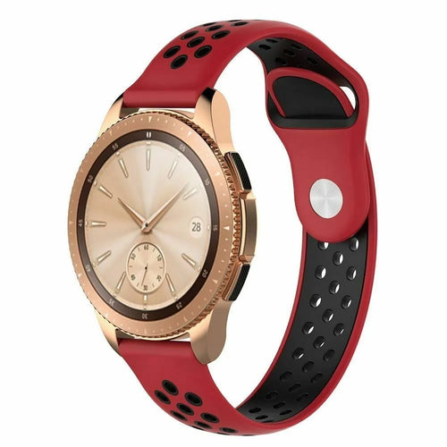Silicone Sport Strap, red/black, on a watch, 3/4 front view
