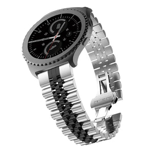 Jubilee Steel Strap, silver/black, on a watch, 3/4 front view