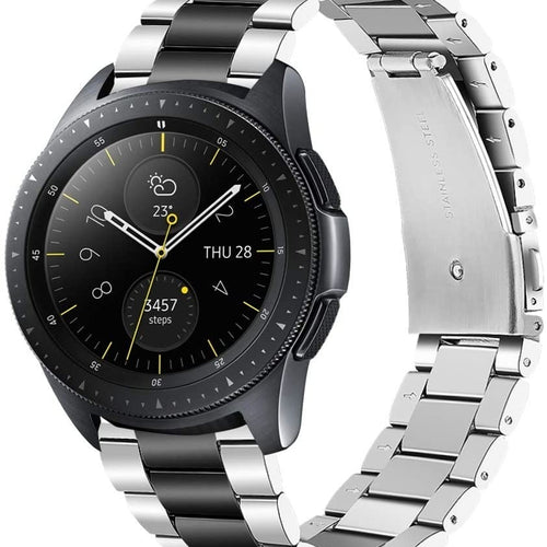 Steel Strap, silver/black, on a watch, 3/4 front view
