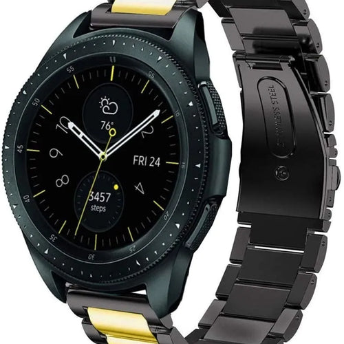 Steel Strap, black/gold, on a watch, 3/4 front view