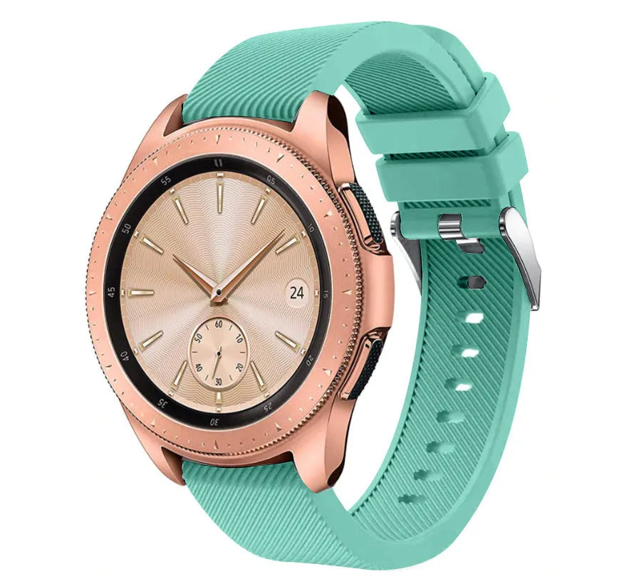 Twill Silicone Strap, aqua, on a watch, 3/4 front view