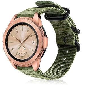 Nylon Buckle Strap, green, on a watch, 3/4 front view