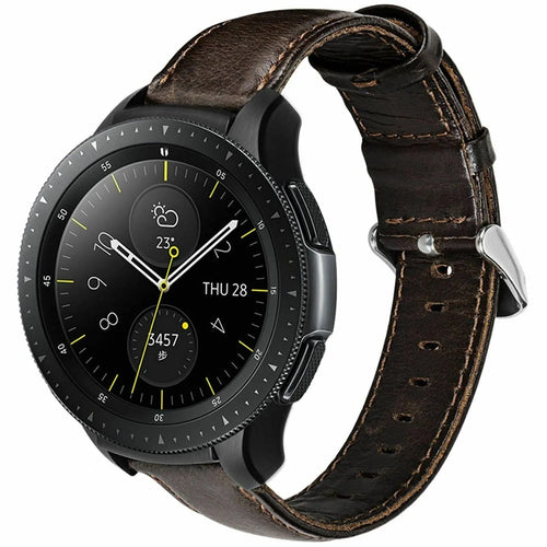 Leather Strap, dark brown, on a watch, 3/4 front view