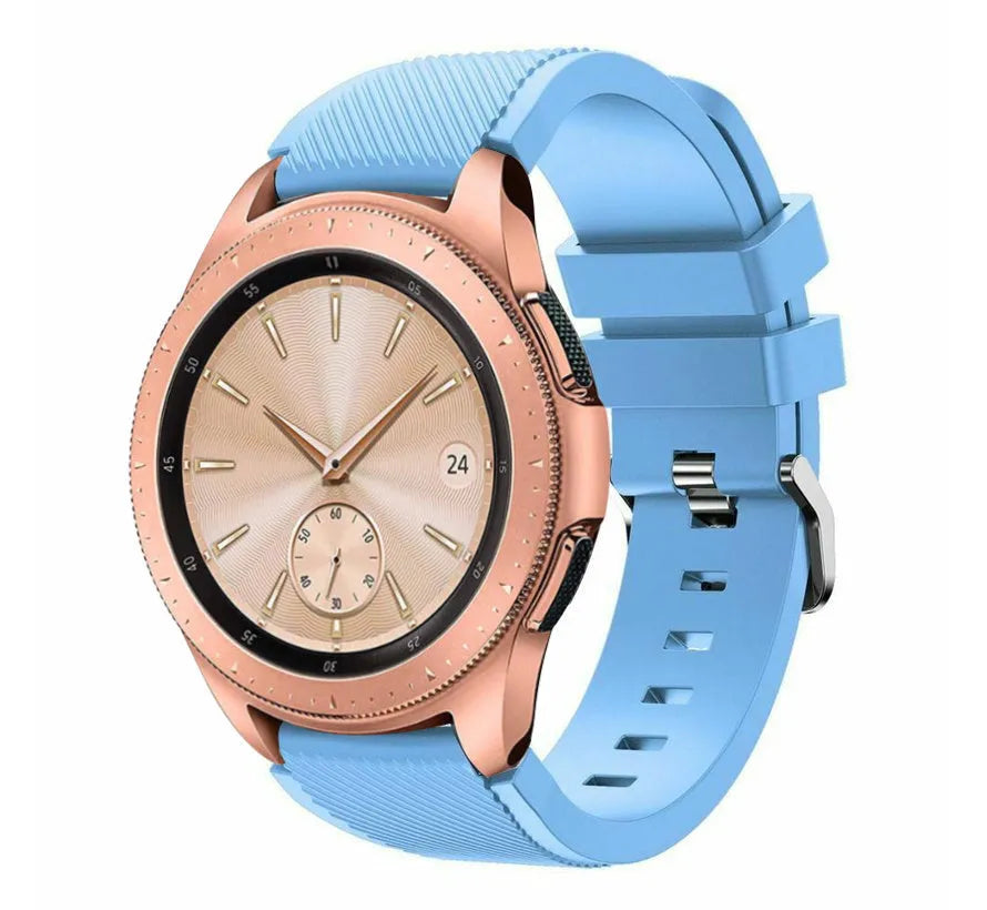 Twill Silicone Strap, sand blue, on a watch, 3/4 front view