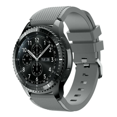 Twill Silicone Strap, grey, on a watch, 3/4 front view