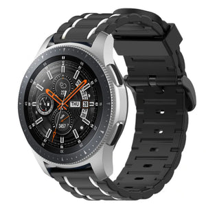 Silicone Sport Strap with Buckle, black/white, on a watch, 3/4 front view