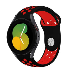 Silicone Sport Strap, black/red, on a watch, 3/4 front view