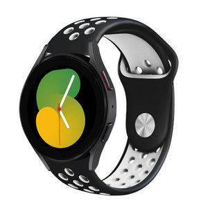 Silicone Sport Strap, black/white, on a watch, 3/4 front view