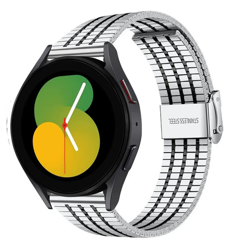 Fine Steel Strap, silver/black, on a watch, 3/4 front view