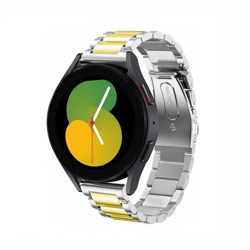 Steel Strap, silver/gold, on a watch, 3/4 front view