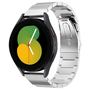 Premium Metal Strap, silver, on a watch, 3/4 front view