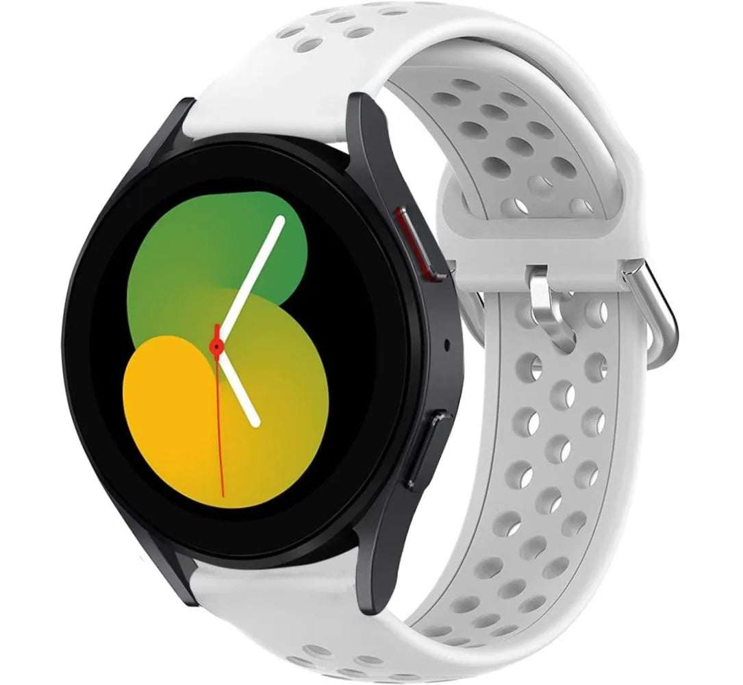 Breathable Silicone Strap, white, on a watch, 3/4 front view