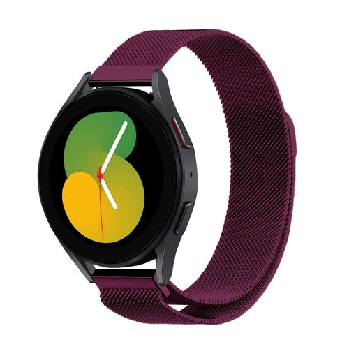 Milanese Strap, purple, on a watch, 3/4 front view
