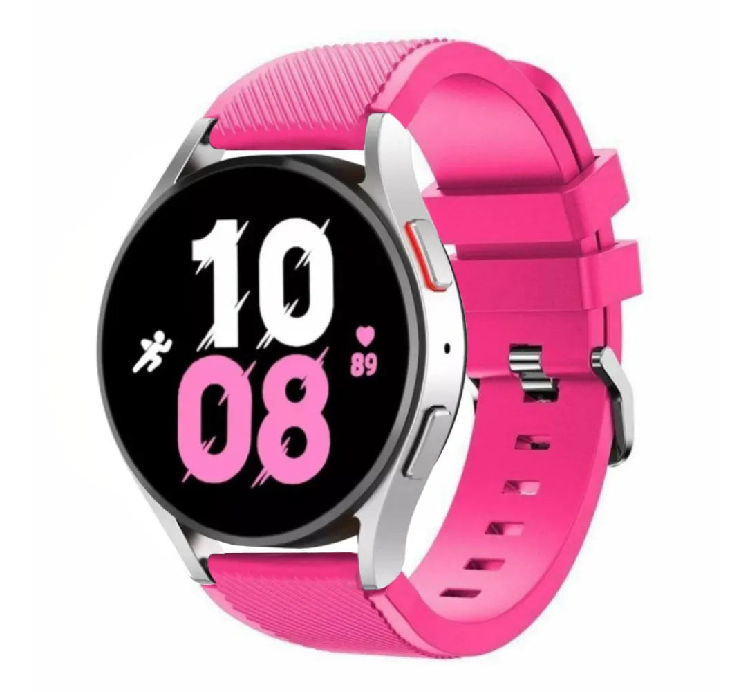 Twill Silicone Strap, bright pink, on a watch, 3/4 front view
