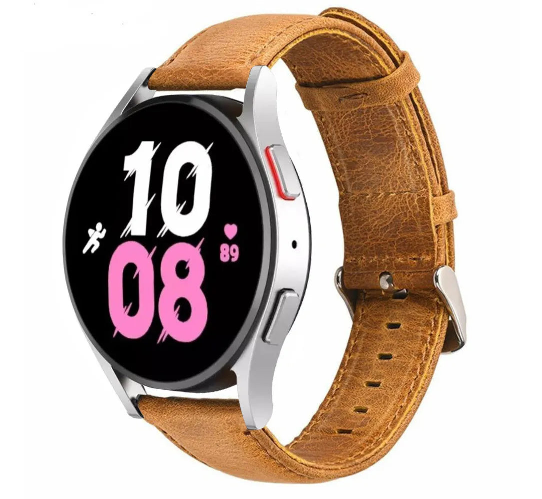 Leather Strap, brown, on a watch, 3/4 front view