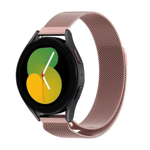 Milanese Strap, pink, on a watch, 3/4 front view