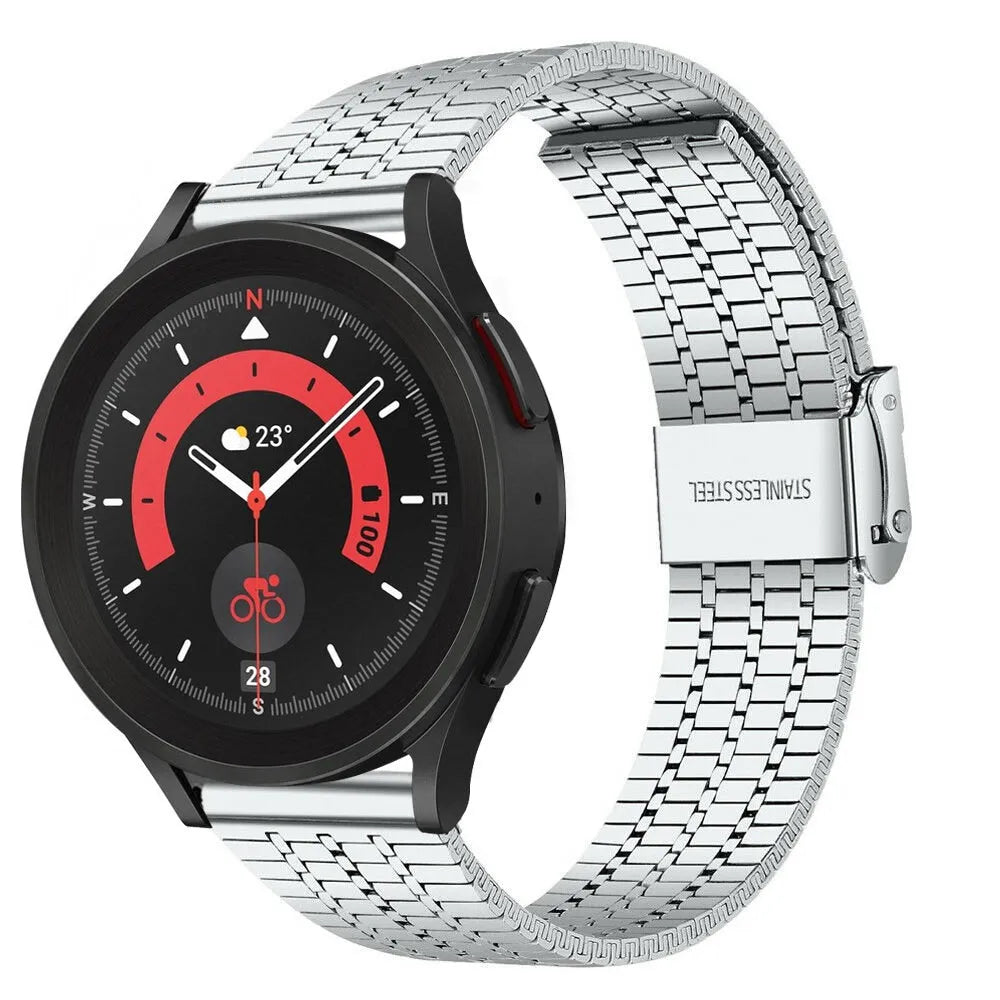 Fine Steel Strap, silver, on a watch, 3/4 front view