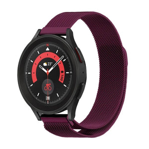Milanese Strap, purple, on a watch, 3/4 front view