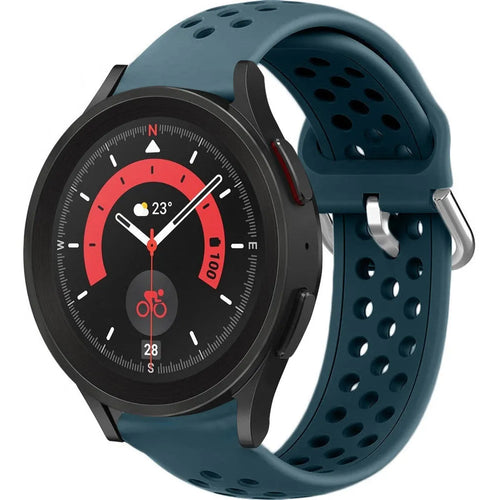 Breathable Silicone Strap, rock green, on a watch, 3/4 front view
