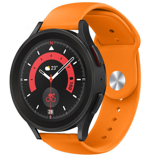 Silicone Sport Strap, orange, on a watch, 3/4 front view