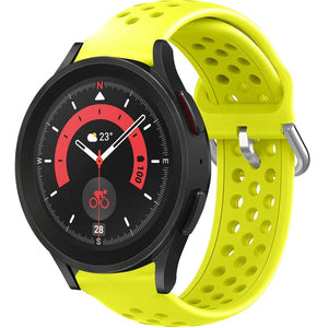 Breathable Silicone Strap, yellow, on a watch, 3/4 front view
