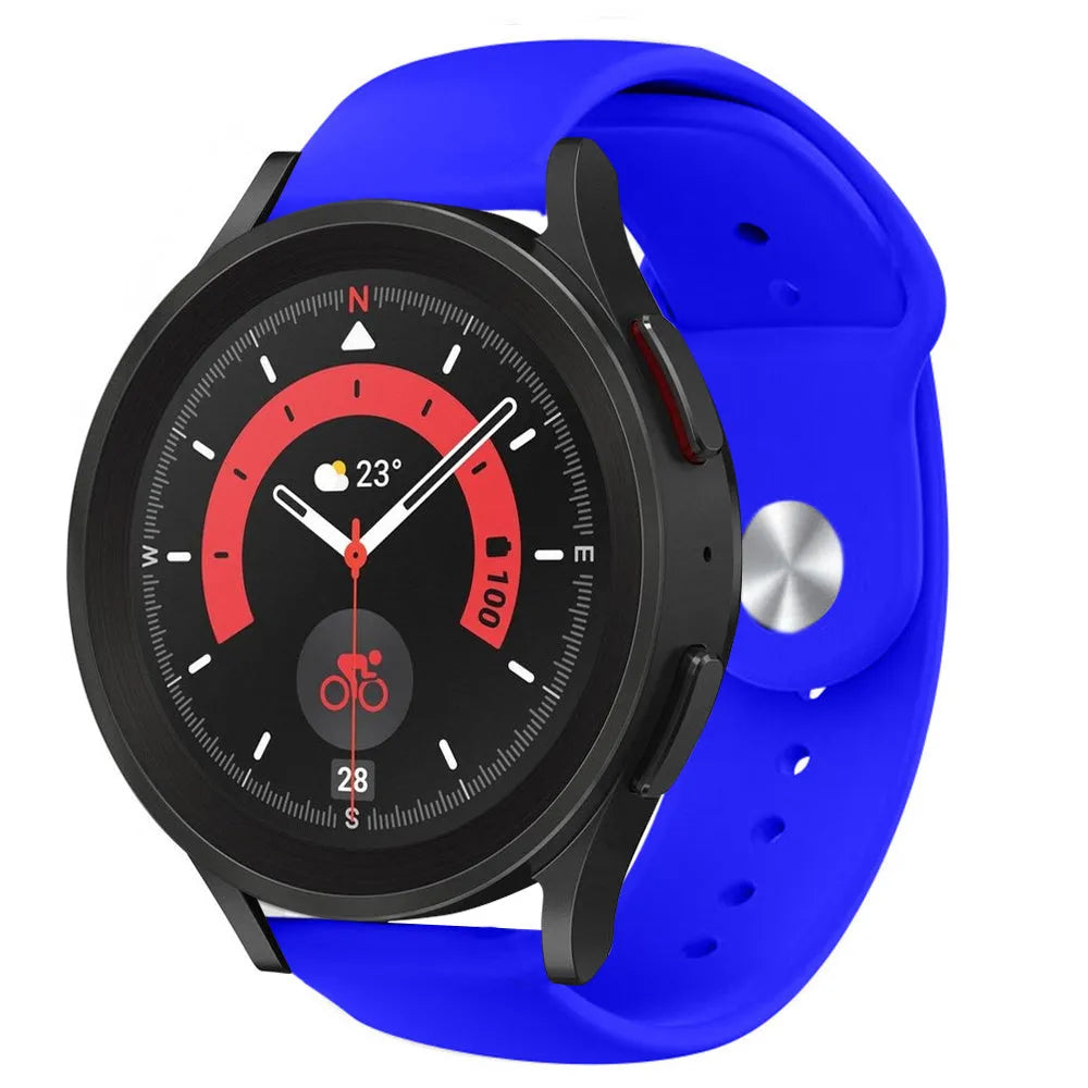 Silicone Sport Strap, blue, on a watch, 3/4 front view