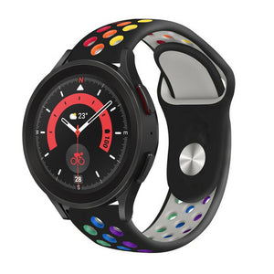 Silicone Sport Strap, black/colourful, on a watch, 3/4 front view